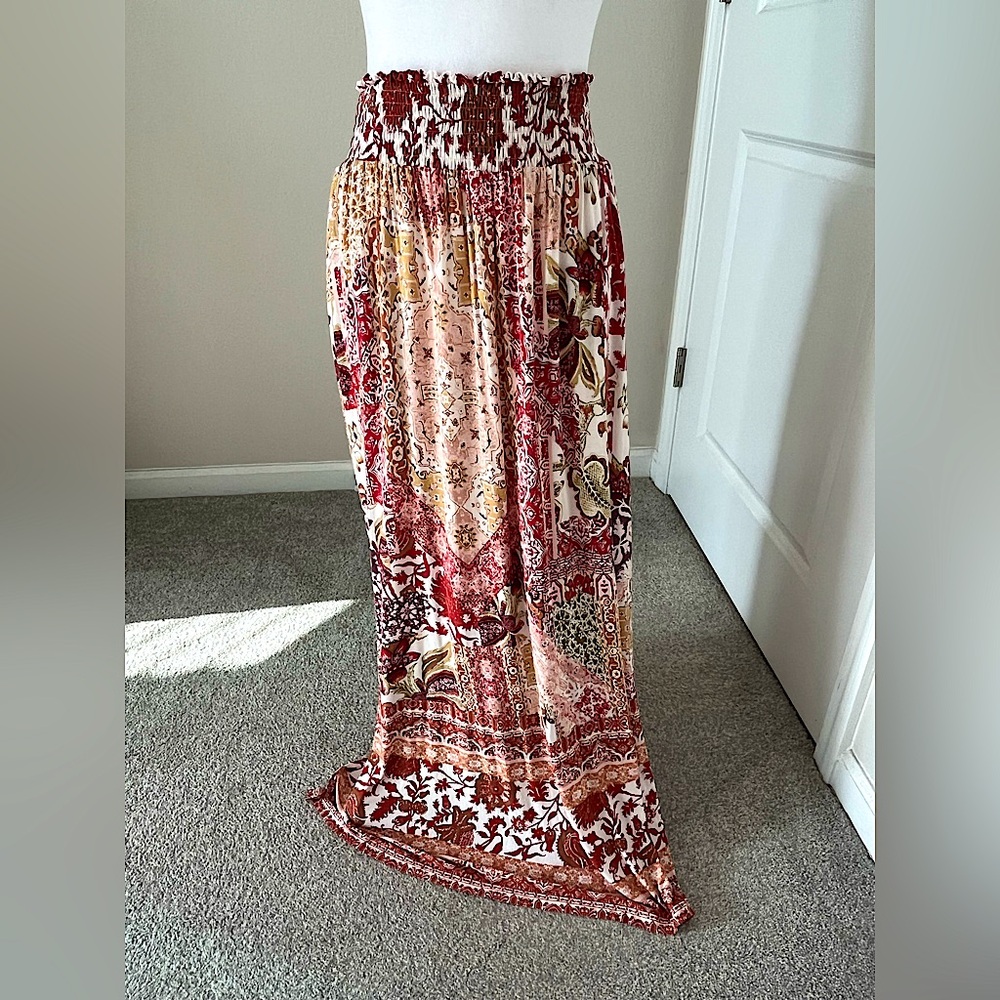 Anthropologie Red and Cream Boho Maxi Skirt